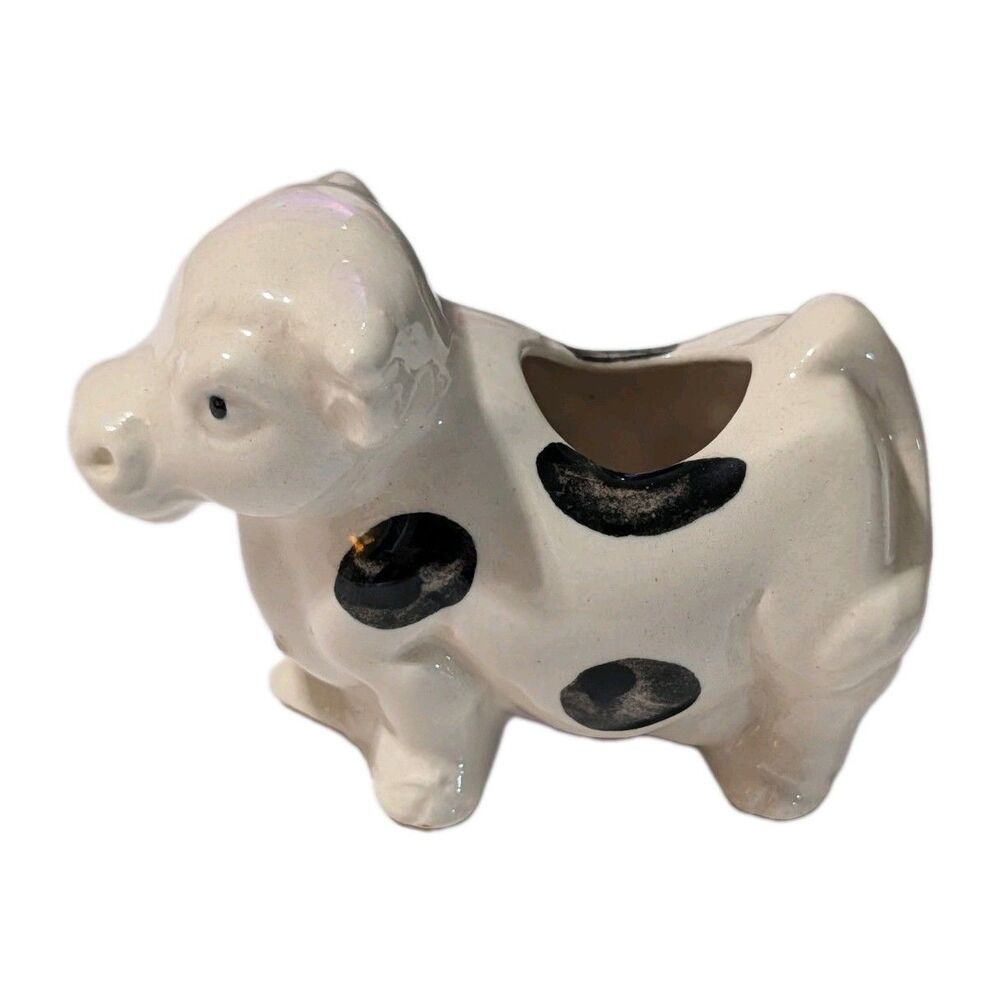 Vintage Japan Cow Toothpick Holder Mini Holstein Black White Ceramic 3 Inch